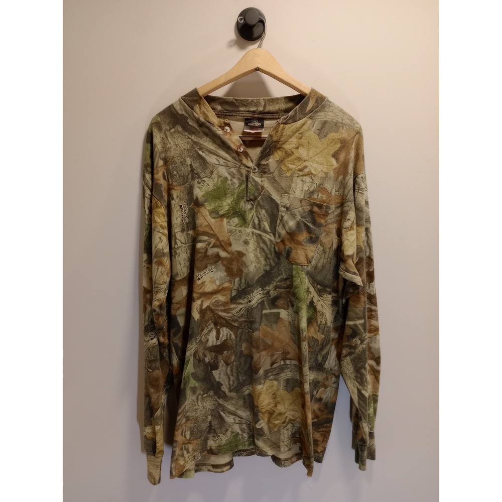 Vintage RedHead Advantage Camo Henley Shirt USA Made Large Hunting Long Sleeve